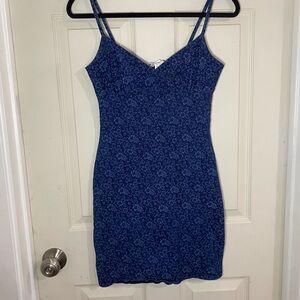Blue Floral Spaghetti Strap Dress
